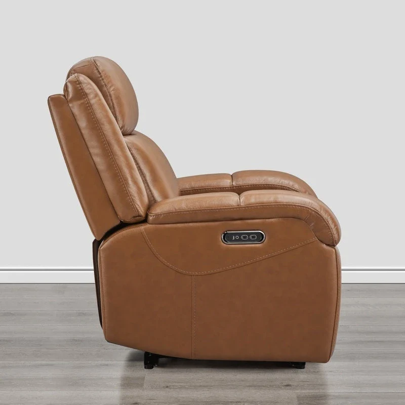 Brown Leather Power Recliner with Headrest - Single Seat