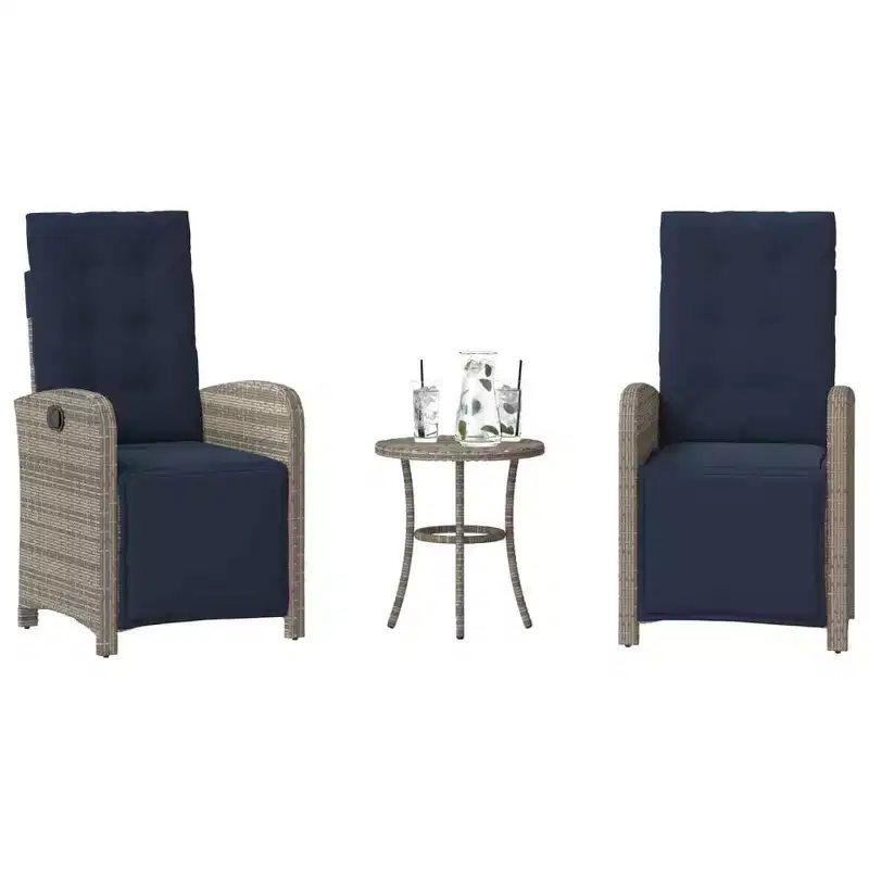 vidaXL 3 Piece Bistro Set with Cushions Black Poly Rattan