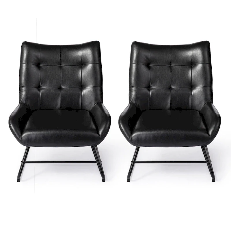 Set of 2 Leatherette Wingback Accent Chairs with Metal Legs - 35.5H