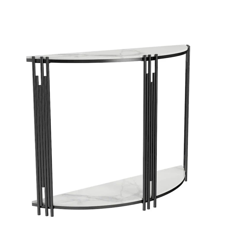Modern Half Moon Console Table Hallway Side Table 2-Tier