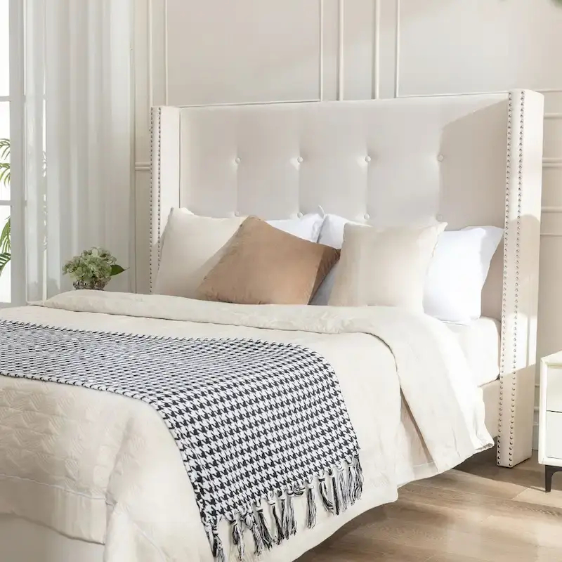 CUSchoice 54 High Headboard Upholstered Queen/King Bed (No Box Spring Needed)