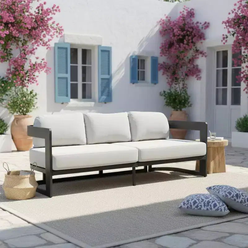 Christopher Knight Home Kyras 76.75 Modern 3-Seater Aluminum Outdoor Sofa with Cushions