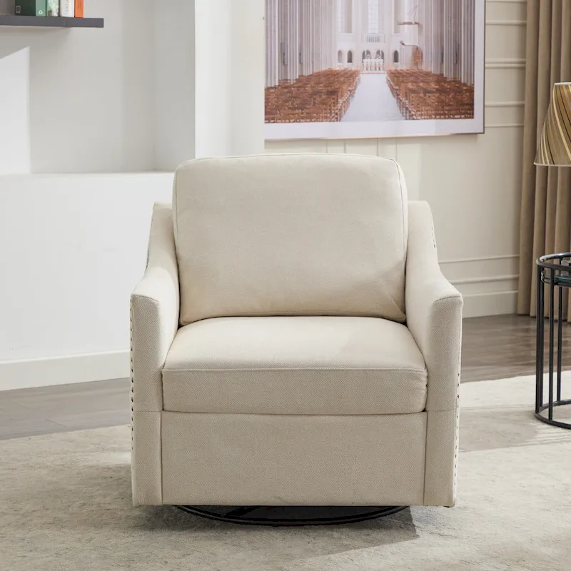 Cream White Modern 30.3  Accent Chair with USB