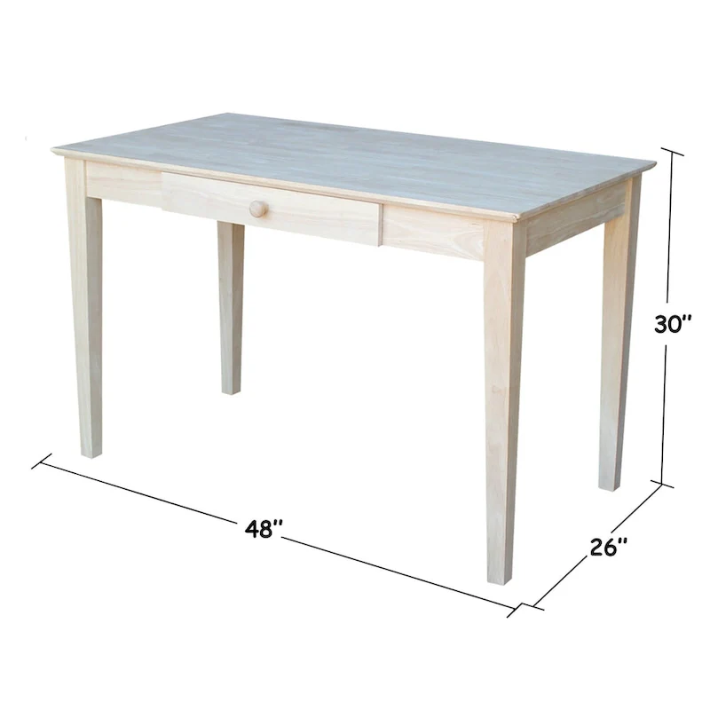Solid Parawood Writing Desk with Drawer – Unfinished / Espresso / Beach White / Washed Gray Taupe