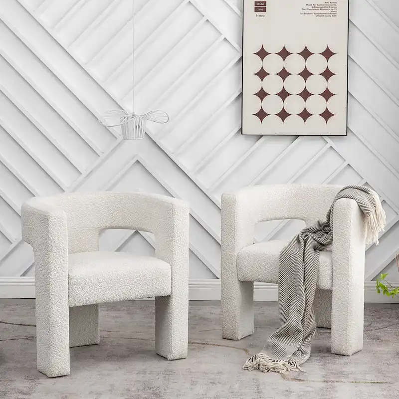 KINWELL 28   Wide Boucle Upholstered Square Armchair (Set of 2)