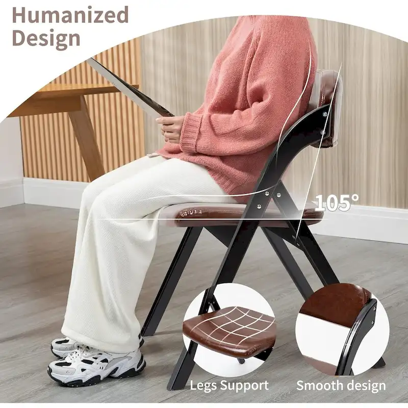 Wooden Stackable Dining Folding Chairs with Padded Seats(Set of 2)