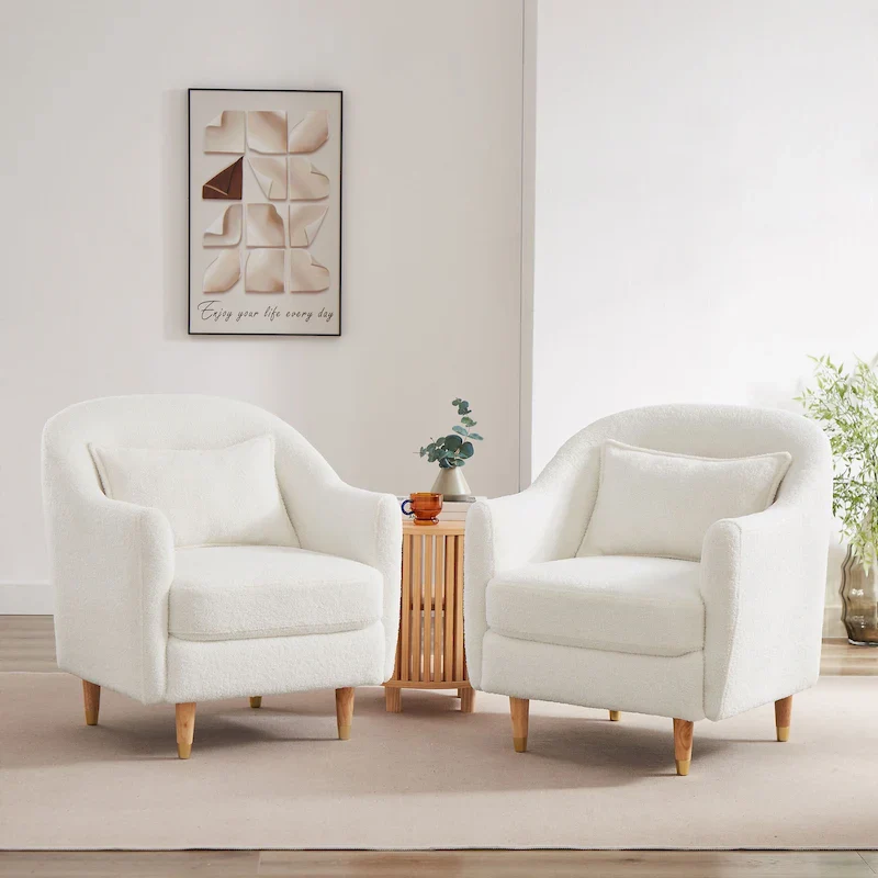 28.34W Set Of 2 Accent Armchair, Velvet Barrel Chair with Solid Wood Legs