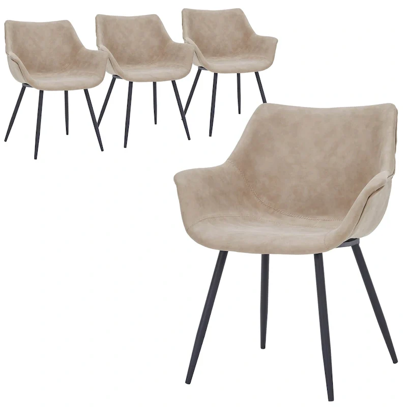 Markley Modern Leather Dining Armchair Set of 4 With Gold Metal Legs Accent Side Chair