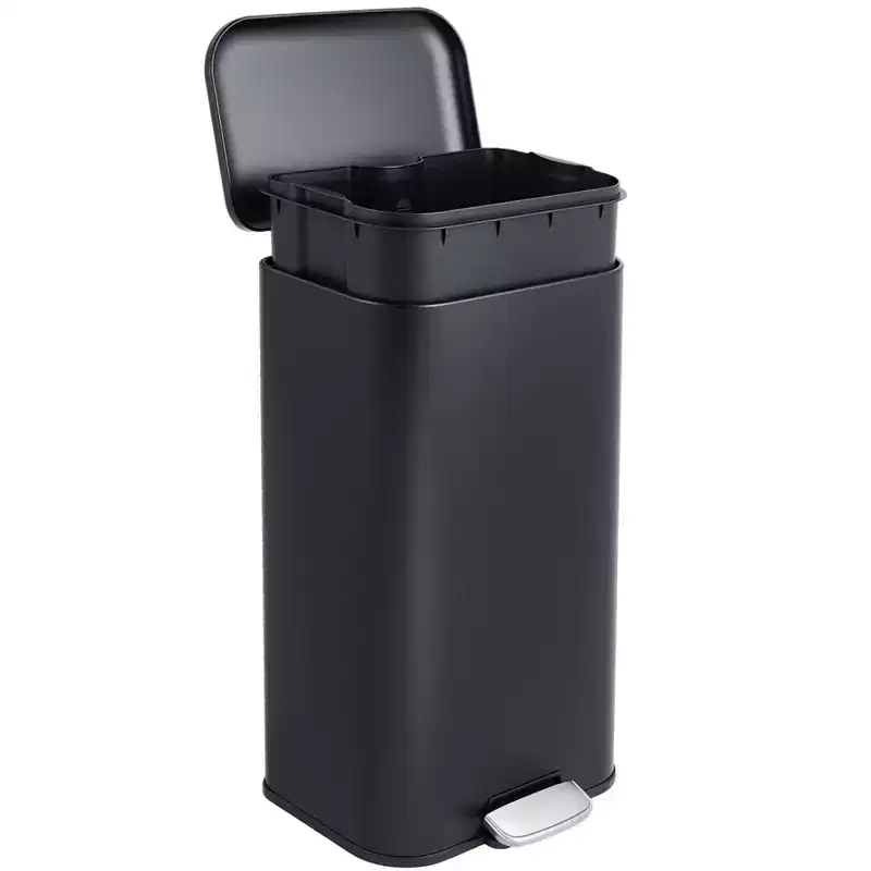 Stainless Steel Step Trash Can, Soft-Close Lid, Removable Inner Bucket, Fingerprint-Proof, Rectangular Waste Bin for Kitchen, Bathroom, Office