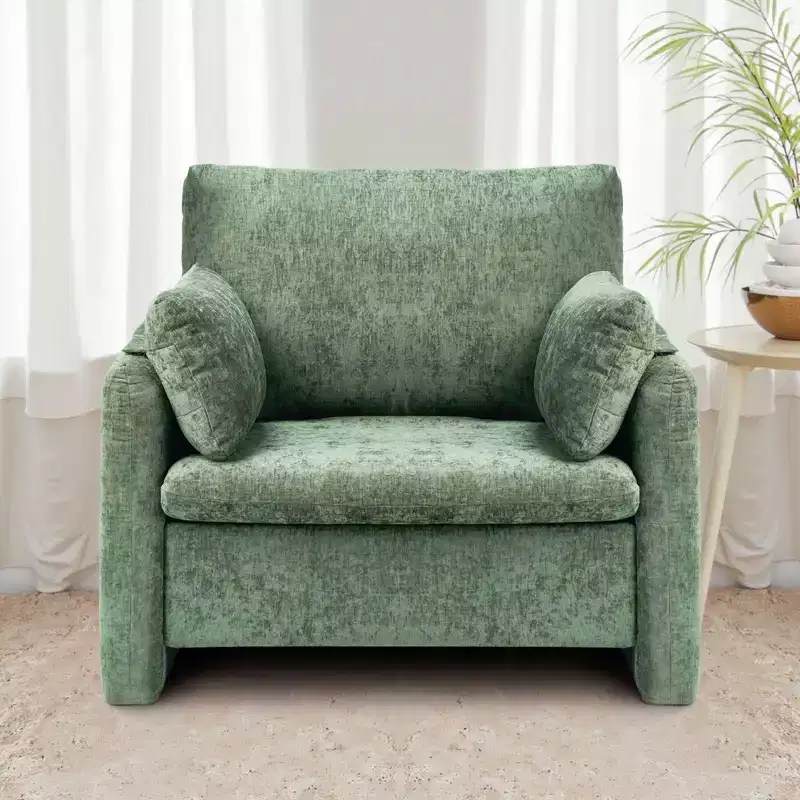 VEVOR Green Accent Chair, Modern Upholstered Accent Chair with Armrests, Cloth Arm Chairs with Thick Cushion and Arched Backrest, Green