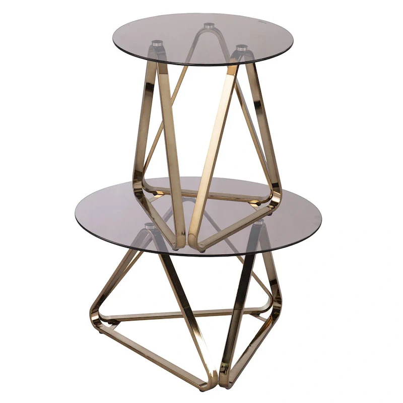 24 Champagne Glass And Iron Round End Table - 22x22x24.25