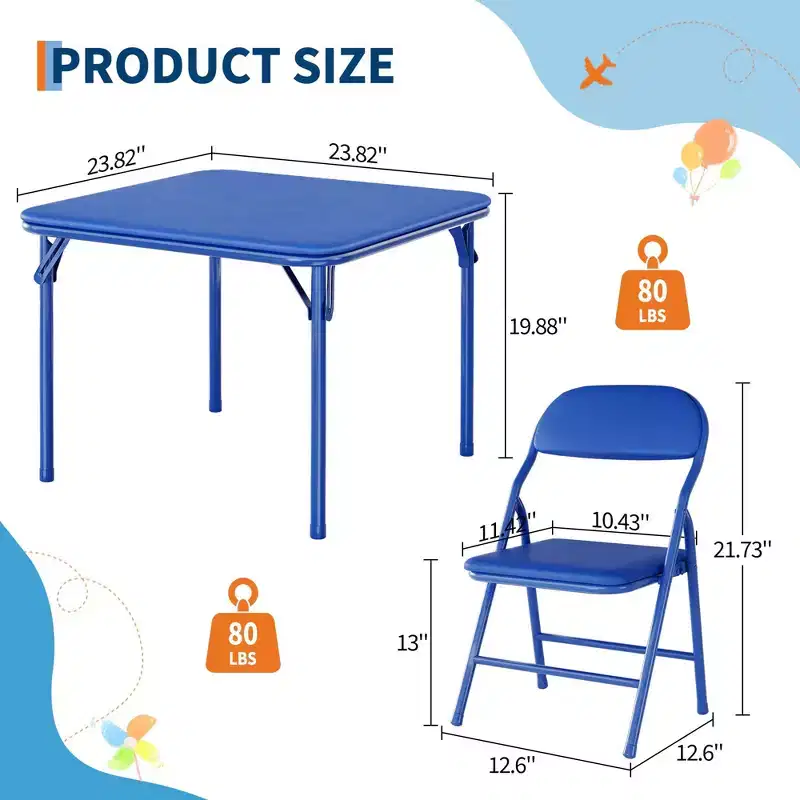 Kids Folding Table and Chair Set, Square Padded Activity Table with Folding Chairs for Girls, No Assembly Portable Toddler Study Desk for Playroom