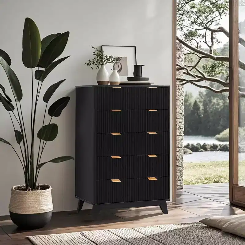 Acekool Tall 5 Drawer Dresser, Modern Fluted Chest of Drawers, Vertical Storage Cabinet for Bedroom, Living Room, Kids Room, Closet