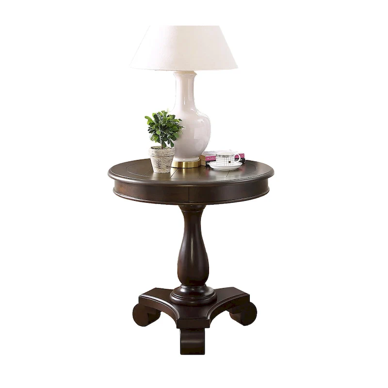 Round Wood Pedestal End Table with Scrolled Legs