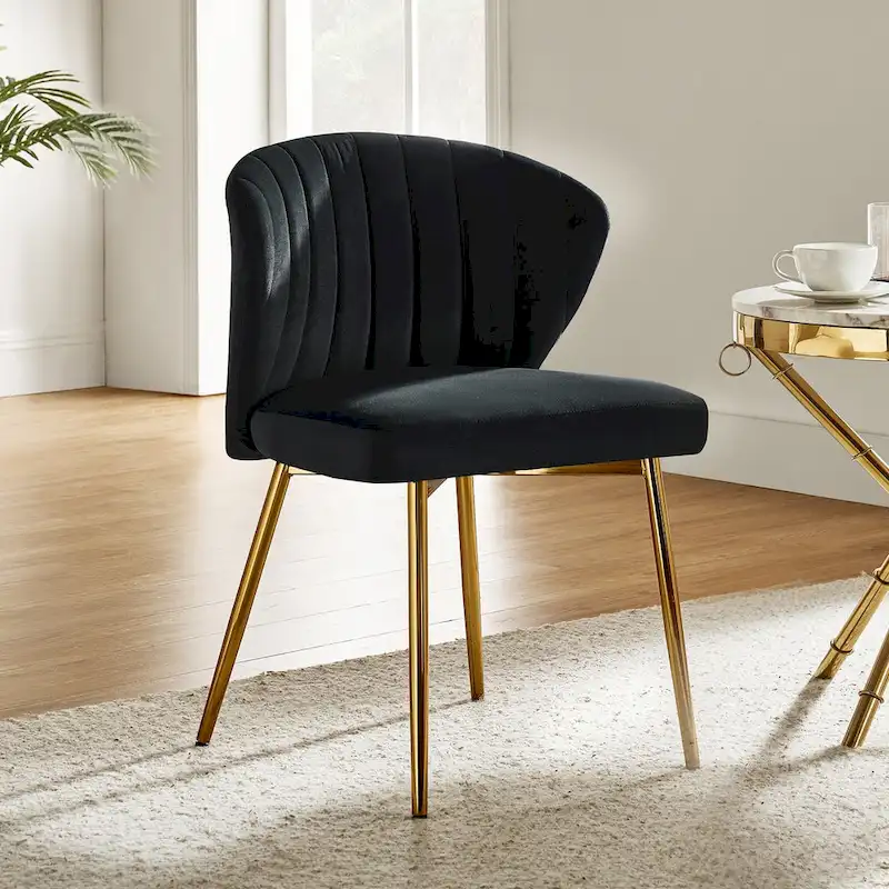 Velvet Upholstered Tufted Back Dining Chair with Metal Legs