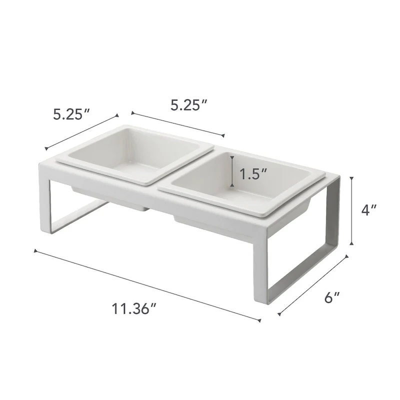 Elevated Pet Food Bowl Stand - Ceramic Bowls with Steel Frame (White/Black)