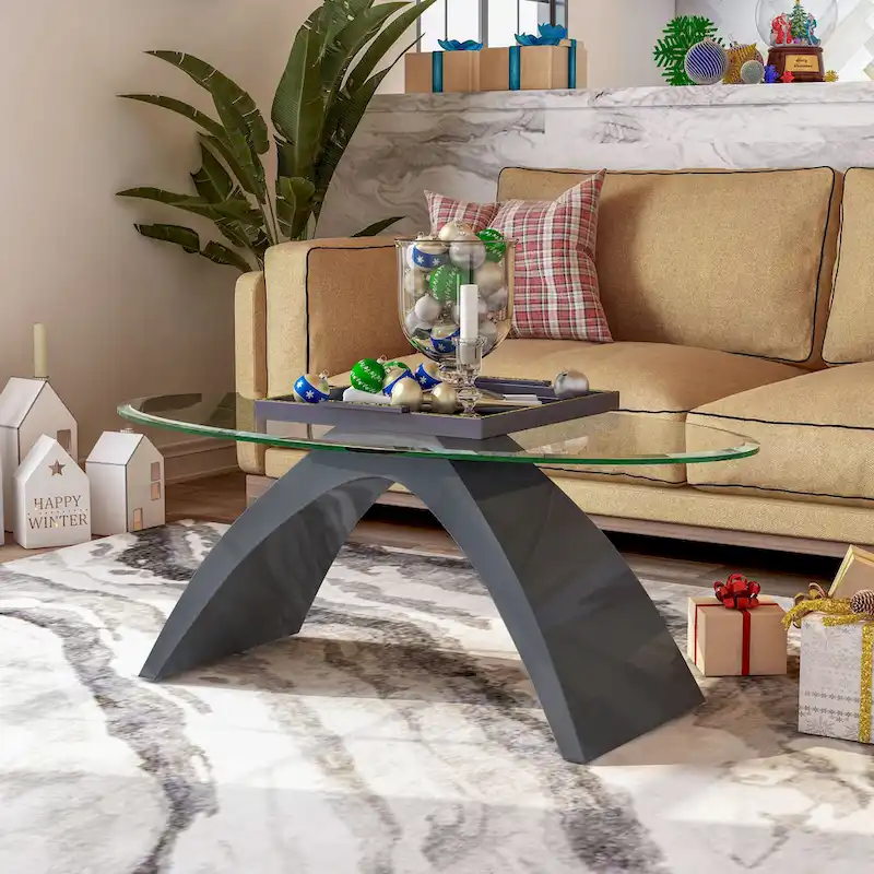 Modern 47-inch Glass Top Oval Coffee Table