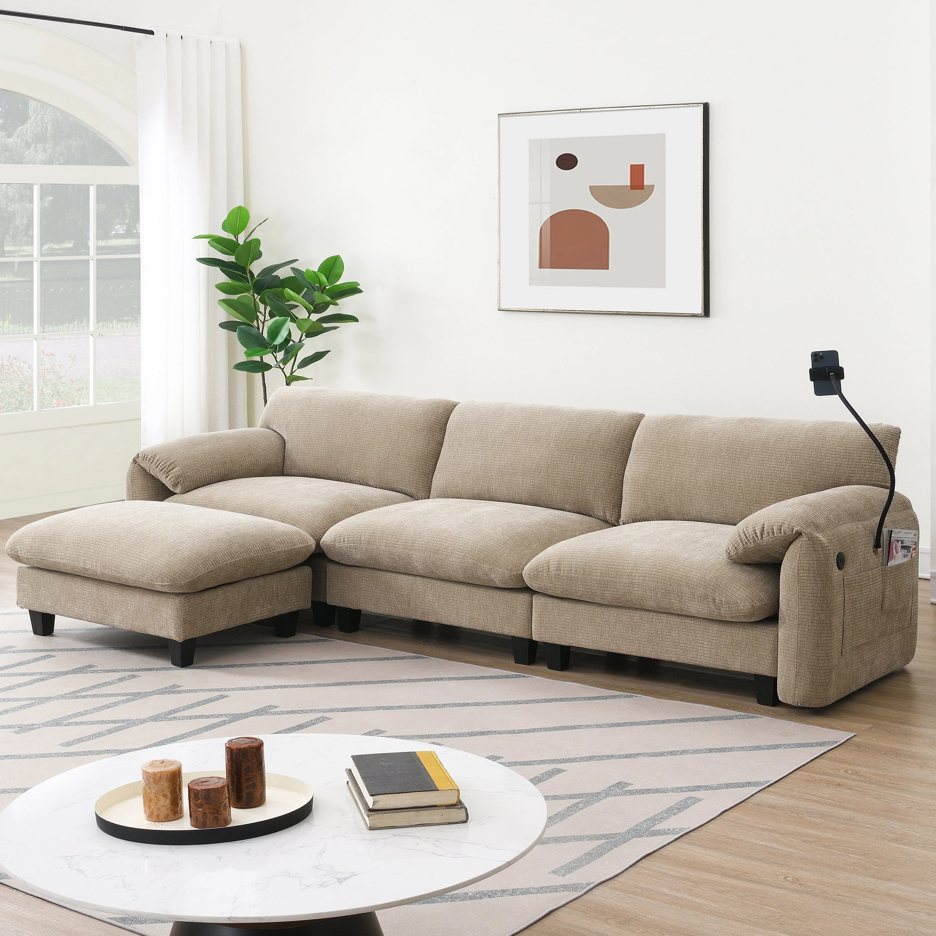 Walker Edison | Extra Wide Modular Sectional Sofa with Ottoman and Storage