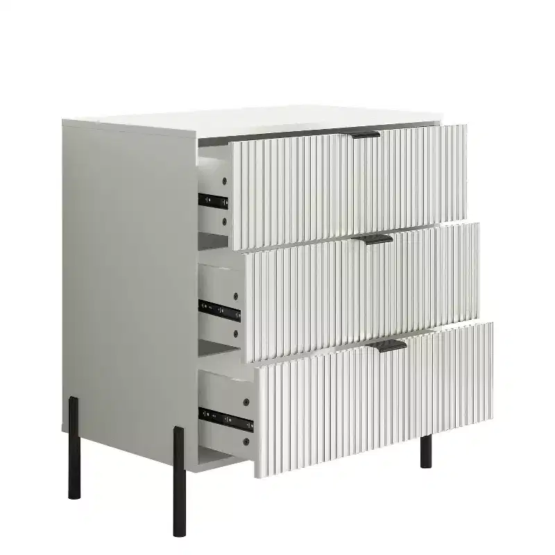 Festivo 2pc Modern Elegance 3 Drawer Nightstands Side Table Set Off-White