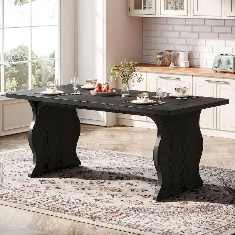 Modern Dining Table, 63Rectangular Kitchen Table Black Dinner Table