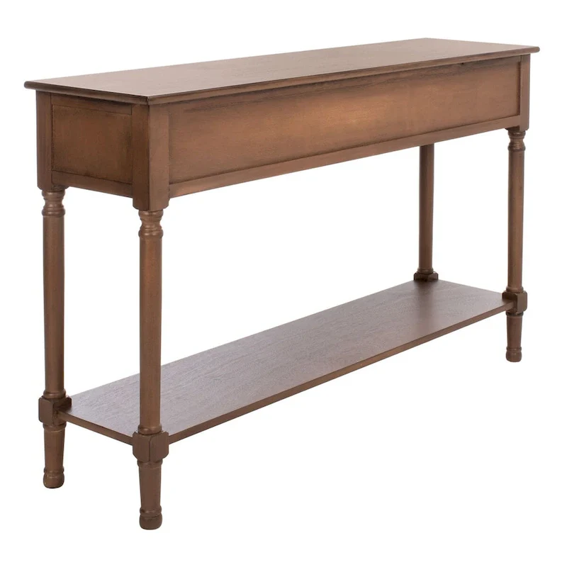 3-Drawer Console Table with Herringbone Pattern and Bottom Shelf