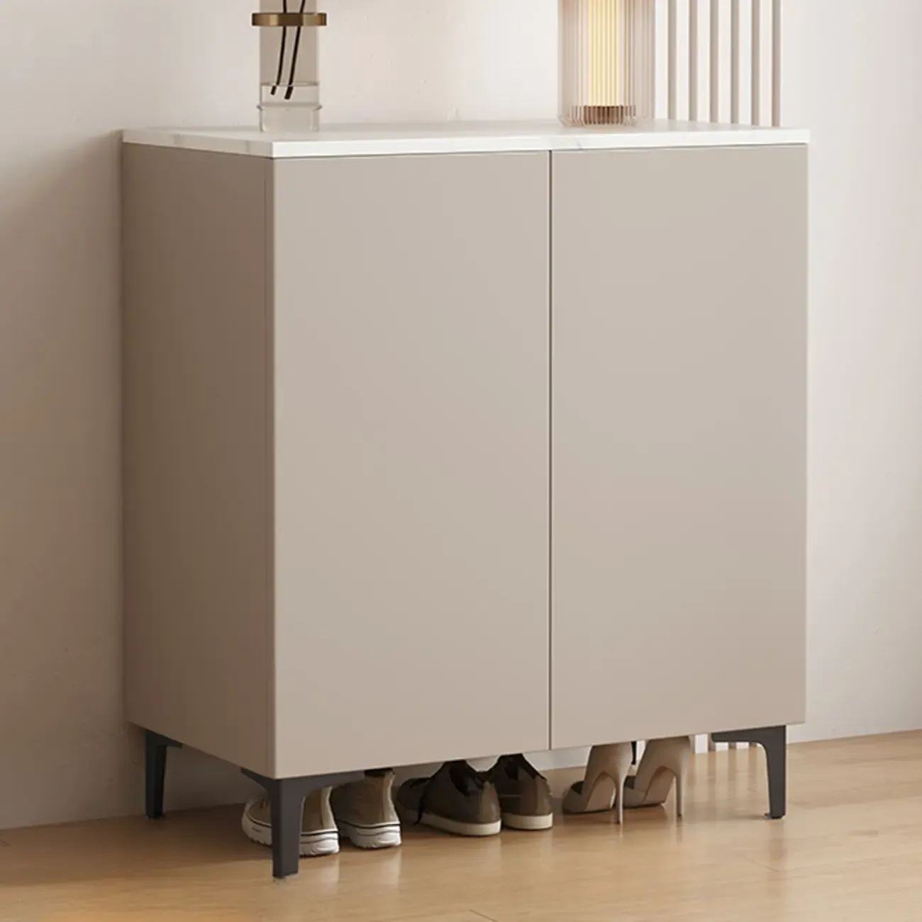 5-Tier Compact Modern Off-White Entryway Shoe Cabinet