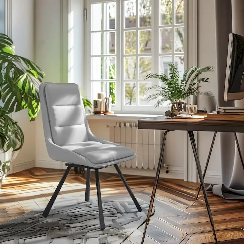 Set of 2 Upholstered Swivel Dining Chairs PU Leather with Metal Legs - 18.5x18.5x37 inch