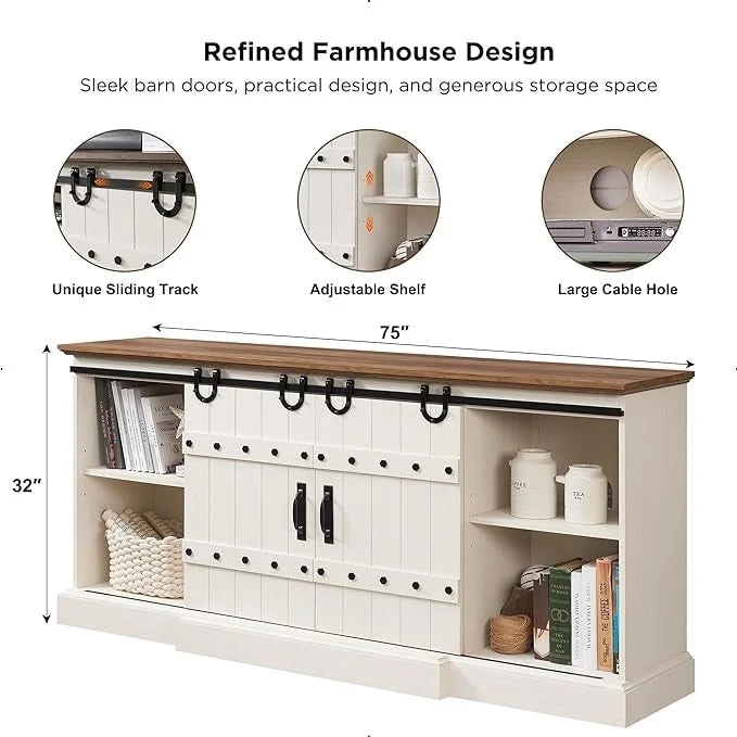 Modern Grey Sideboard Buffet Cabinet with 3 Drawers & Adjustable Shelves