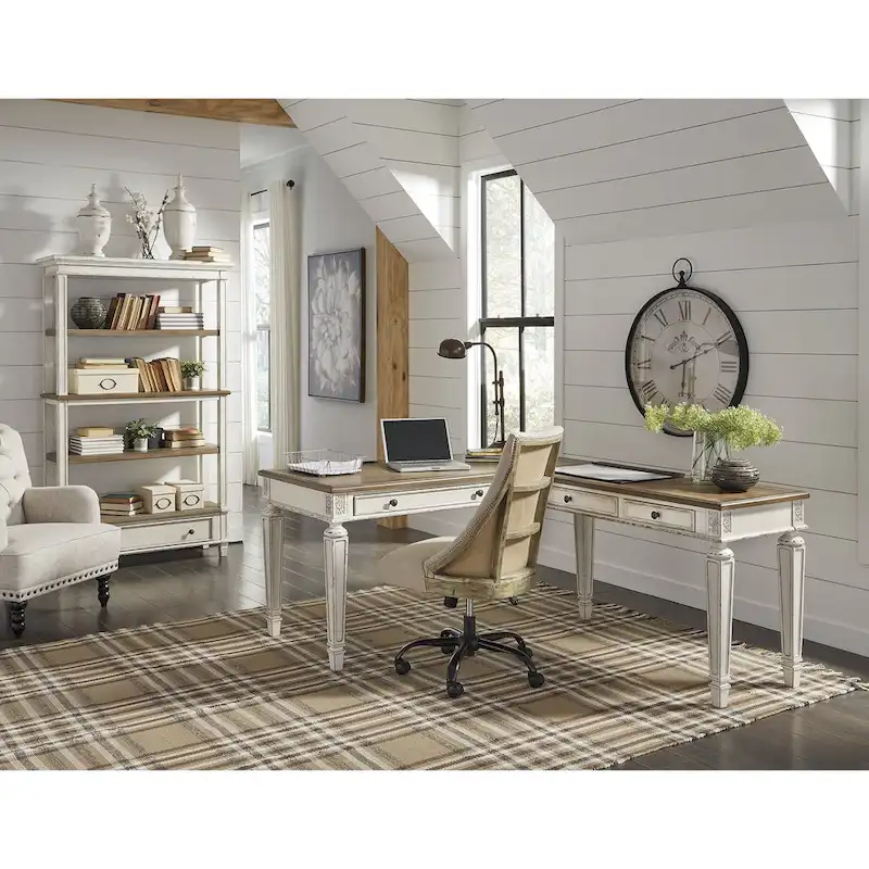 Realyn Antique White/Brown 2-Piece Home Office Desk