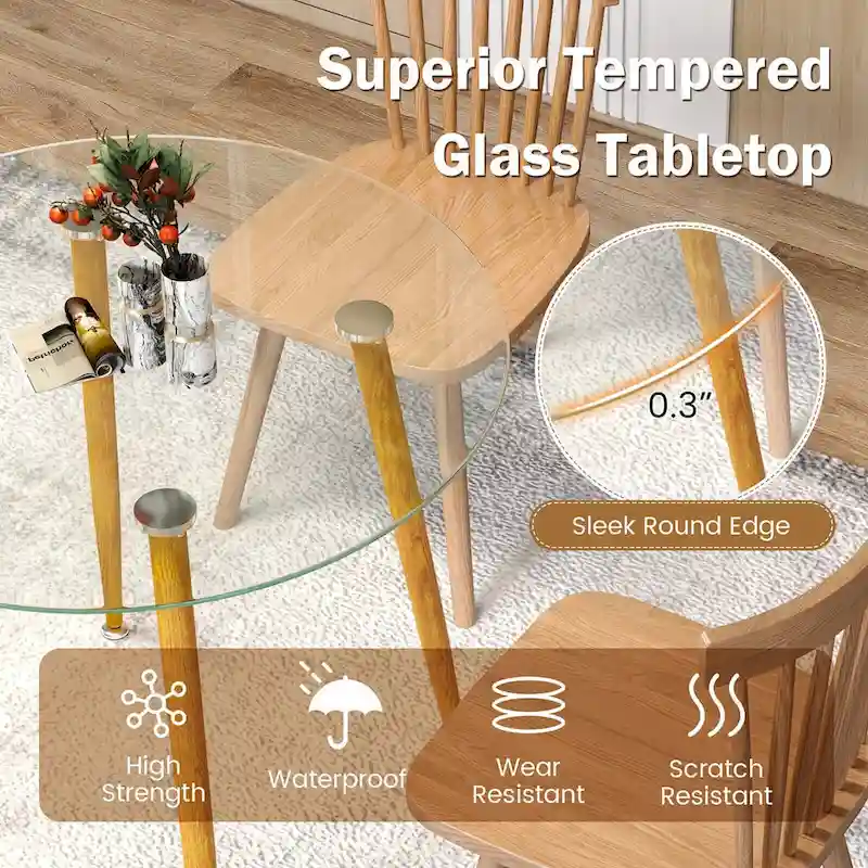 Clear Round Glass Dining Table with Metal Legs, Seats 2–4