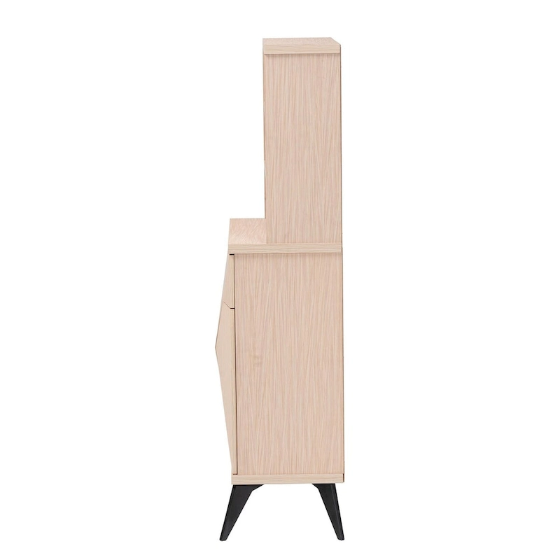 Draper Mid-Century Modern Two-Tone Light Brown and Black Wood Kitchen Cabinet