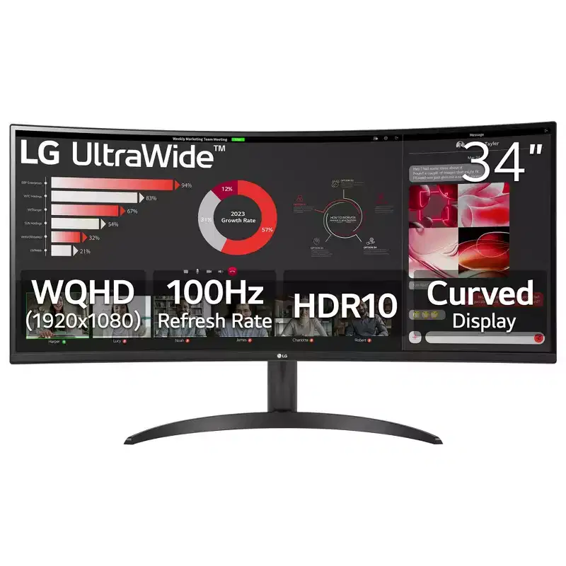 Refurbished: LG UltraWide 34WR50QK-B 34 WQHD Curved Monitor, Black - Manufacturer Refurbished