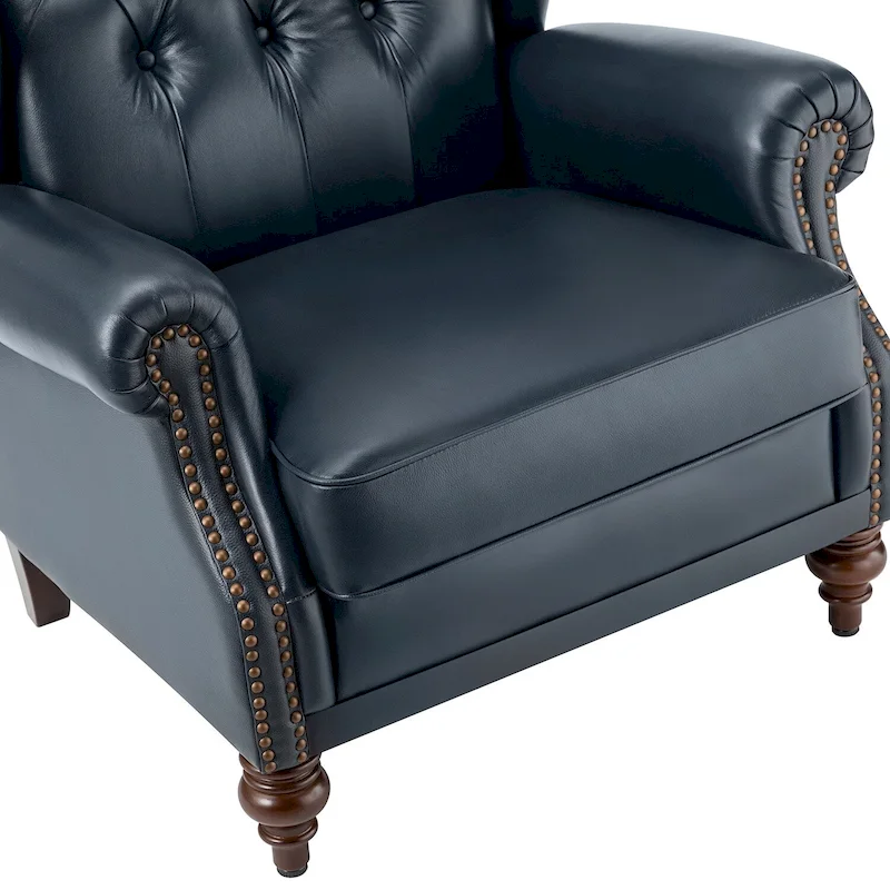 Brown Genuine Leather Wingback Armchair with Nailhead Trim, Set of 2, 1-Person