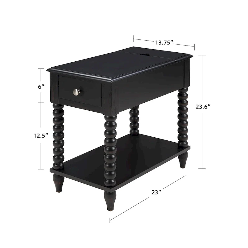 Traditional 23.6 Spindle Leg Wood End Table with USB