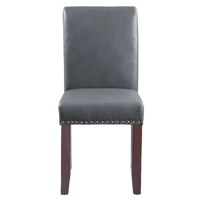 Brown Faux Leather Parsons Dining Chair with Nailhead Trim, 1-Person