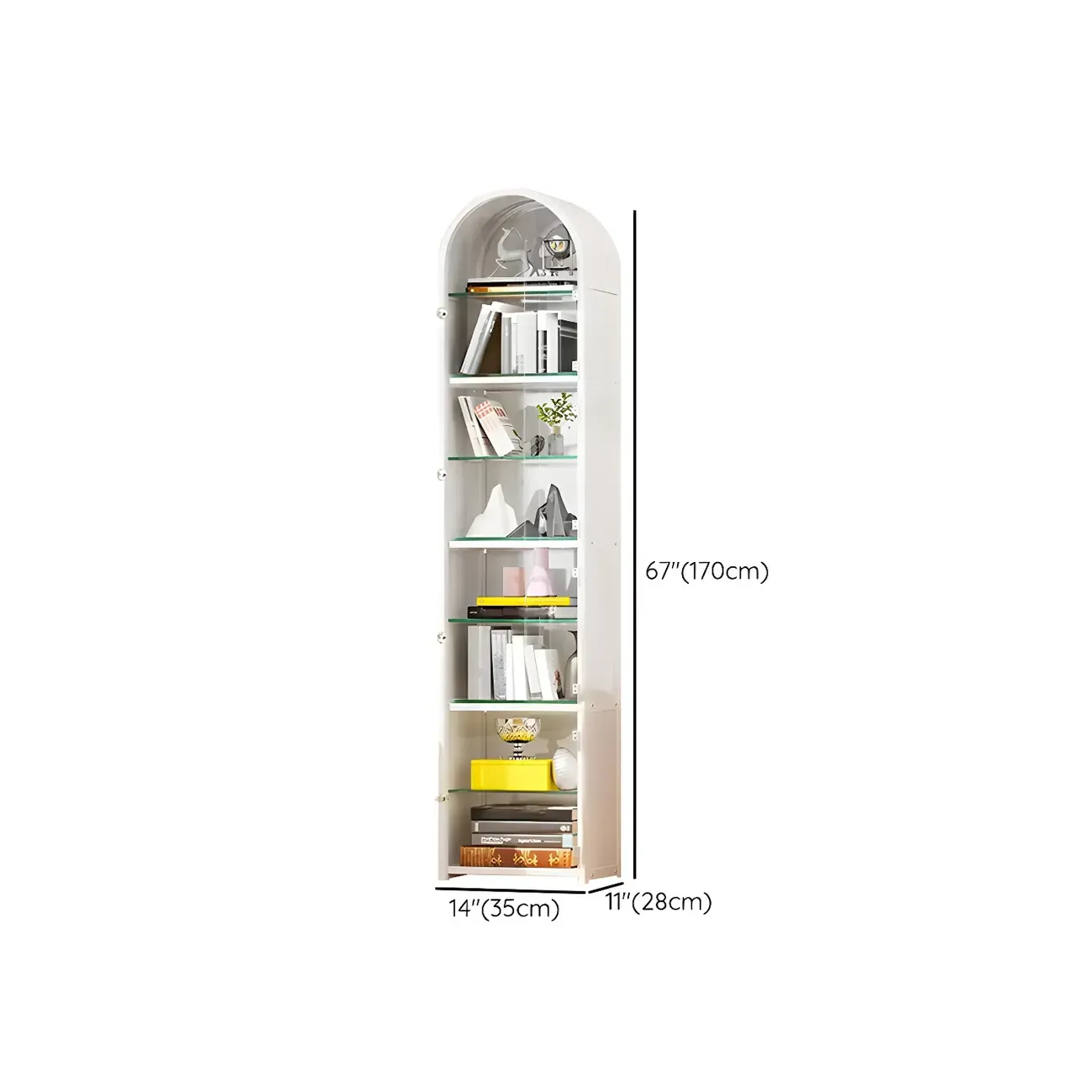 Adjustable Steel Arch Glass Shelf Display Cabinet with Light