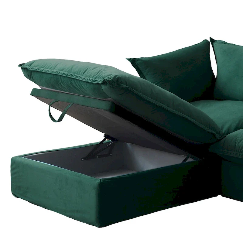 Cloud Sectional Sofa, 5-Seater Down Feather Modular Sofa L-shaped Velvet Wide Deep Seat Convertible Couch.