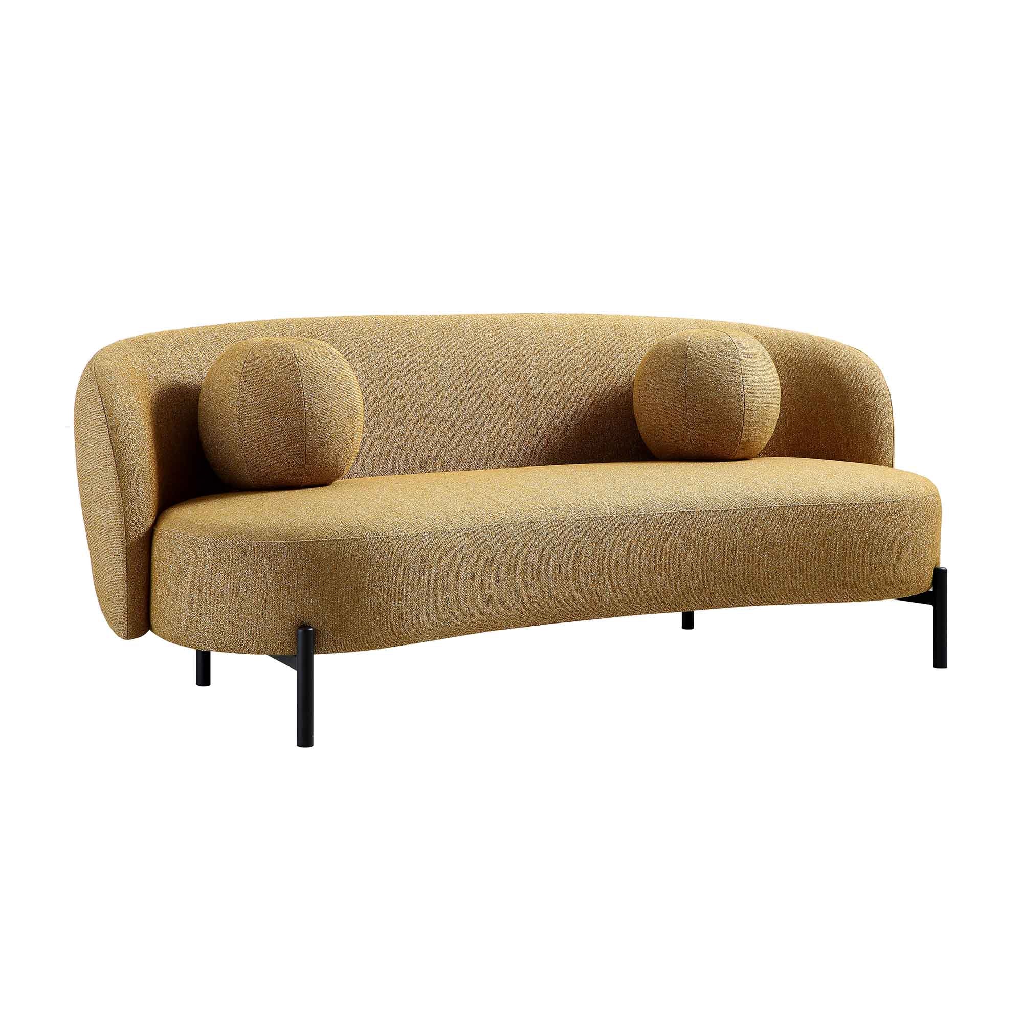 3-Seater Curved Sofa with Ball Cushions, Marigold Textured Fabric