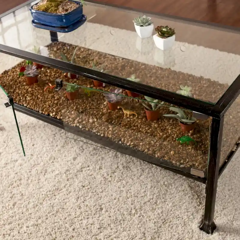 43  Black Glass And Metal Rectangular Coffee Table - 18.5  H x 42.5  W x 21  D