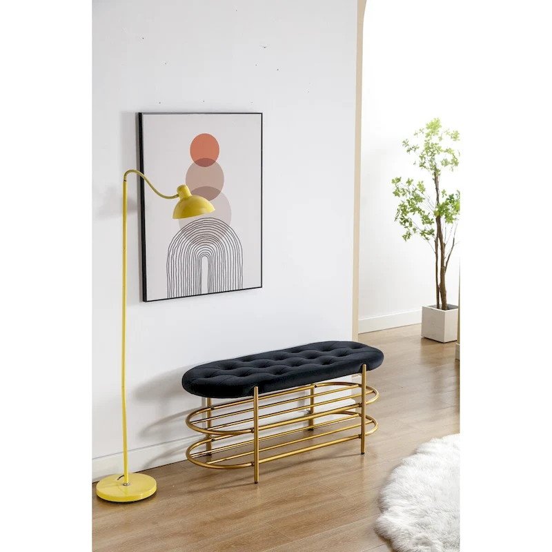 Velvet Home Storage Soft Bag Cushion Iron Art Shoe Changing Round Bench