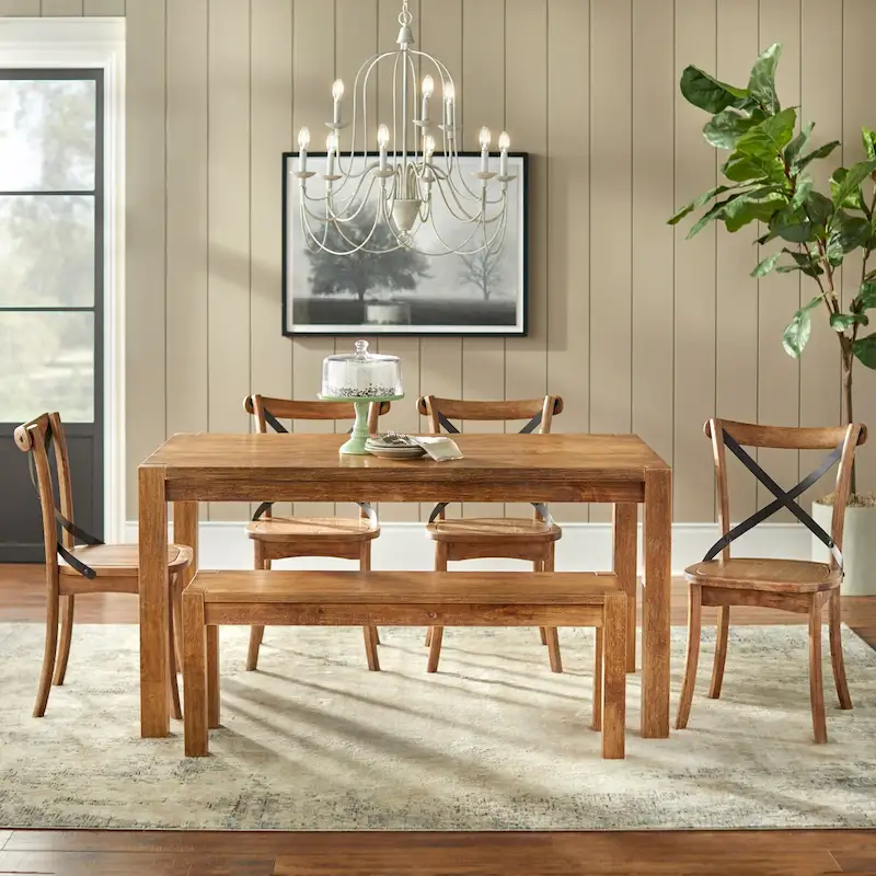 Driftwood 6-Piece Dining Set with Bench for 6 People