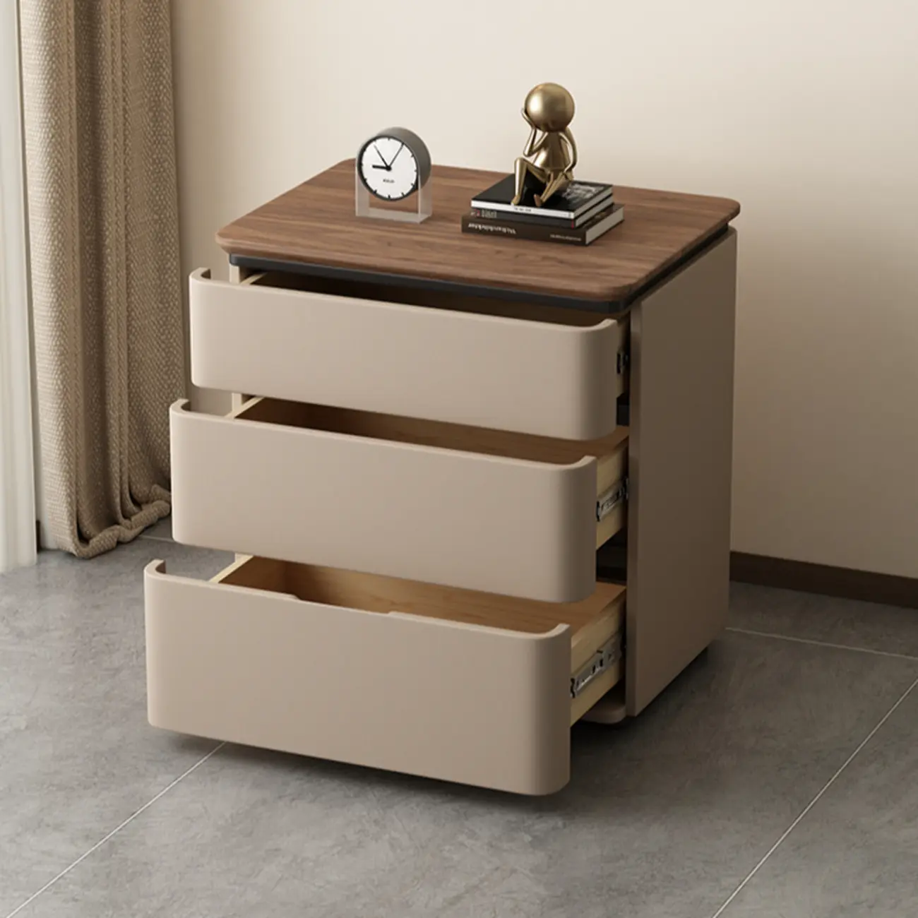 Modern Narrow Wooden Nightstand with 3 Drawers