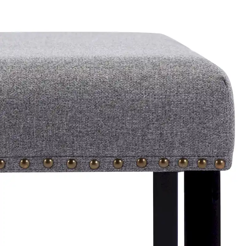 Modern 44 L Nailhead Trim Upholstered Bench with Wood Legs