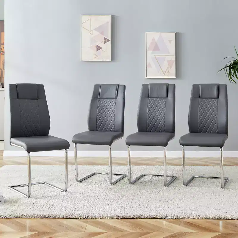 Zeus & Ruta Modern Faux Leather Dining Chairs Set of 4 with Upholstered and Metal Legs - Ideal for Kitchen, Living & Bedroom