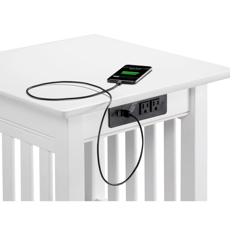 Mission End Table with Charging Station in White