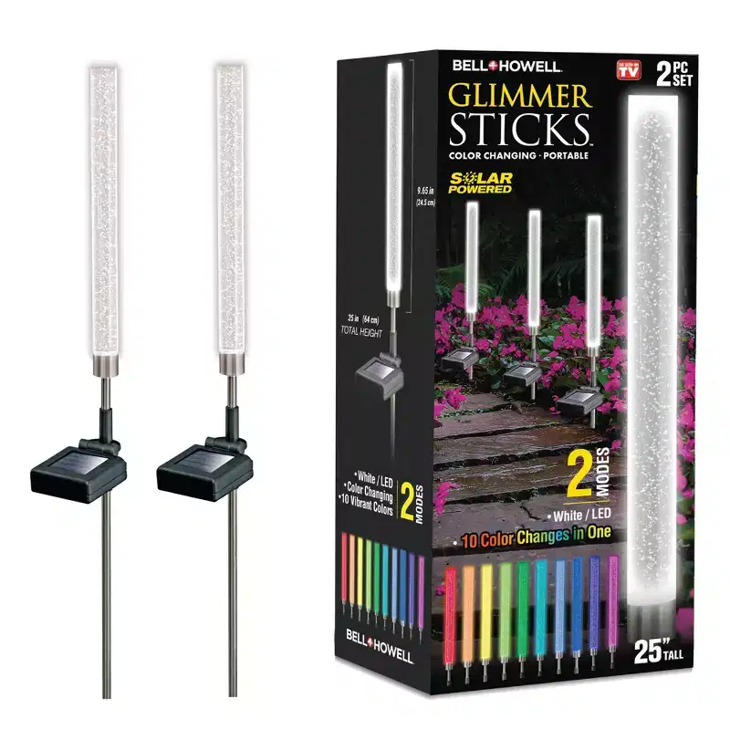 Bell + Howell Color Changing Solar Powered Glimmer Sticks for Gardens and Pathways