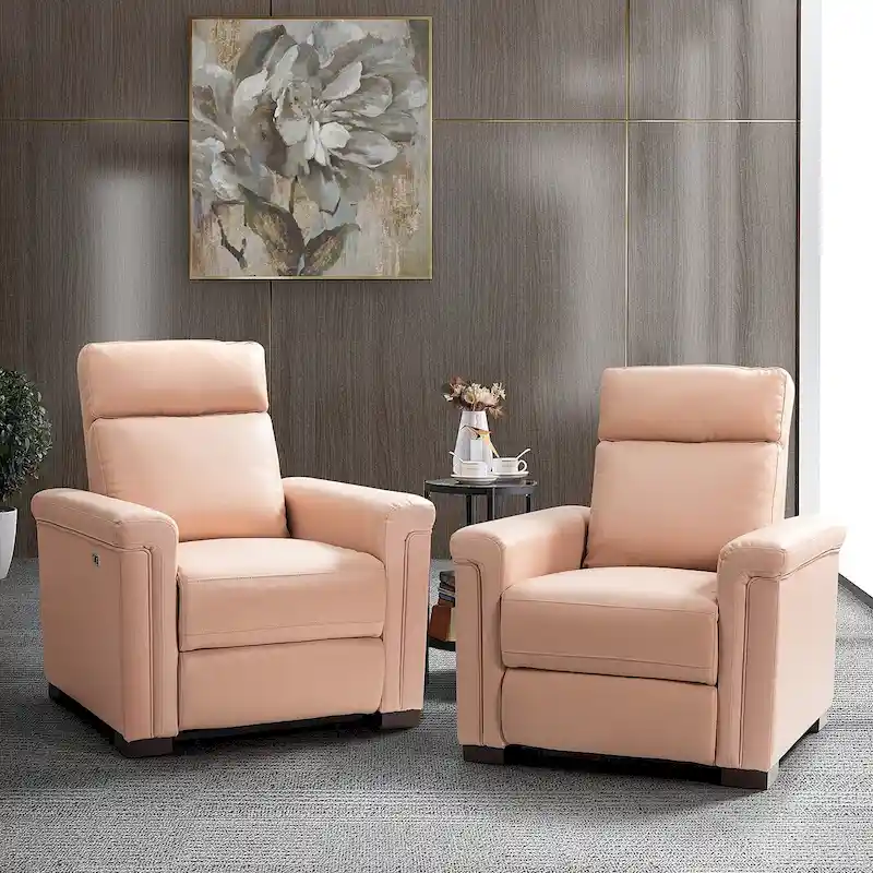 34.65 Wide Contemporary Classic Genuine Leather Power Recliner With USB Port