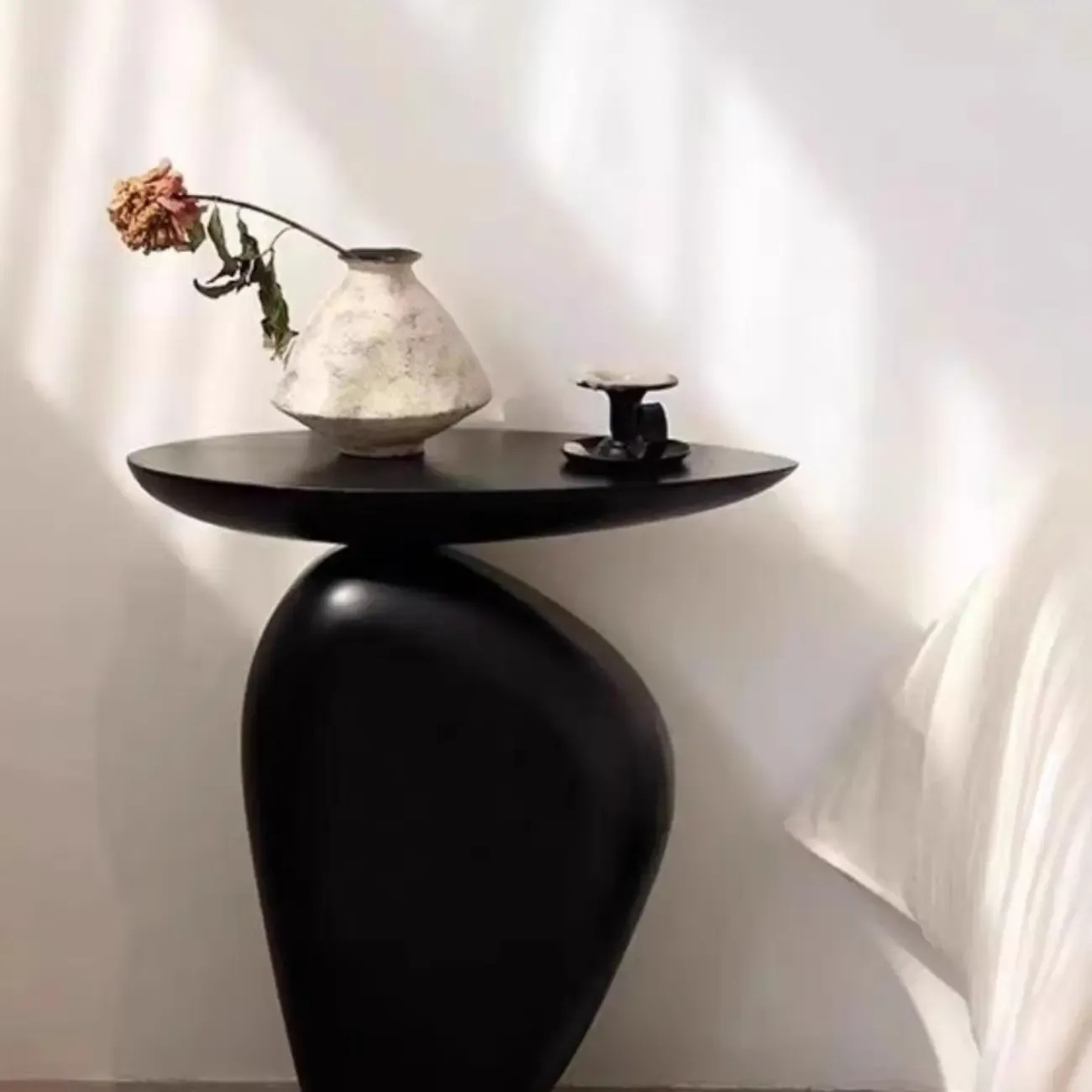 Modern Black End Side Table with Steel Base