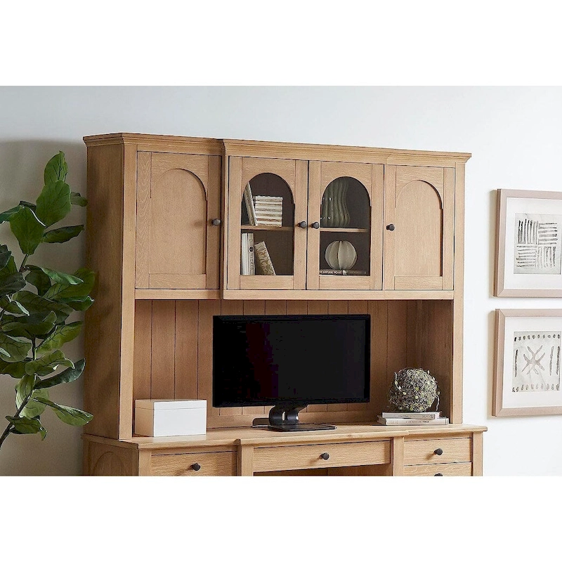 Modern Wood Hutch With Doors, Storage Hutch, Office Storage, Fully Assembled, Light Brown