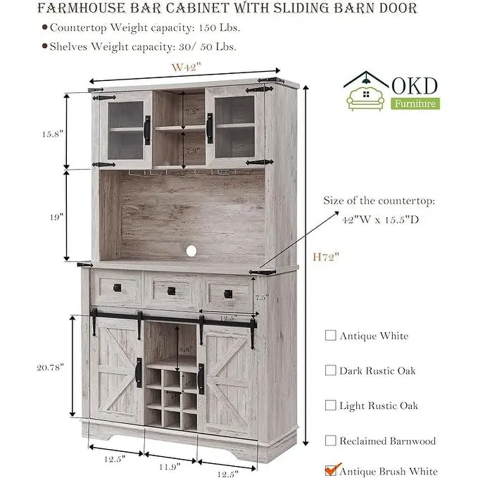 Farmhosue Bar Cabinet, Kitchen Buffet, Coffee Bar Sideboard Table